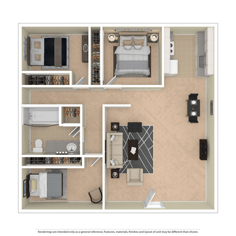 furnished three bedroom one bathroom apartment